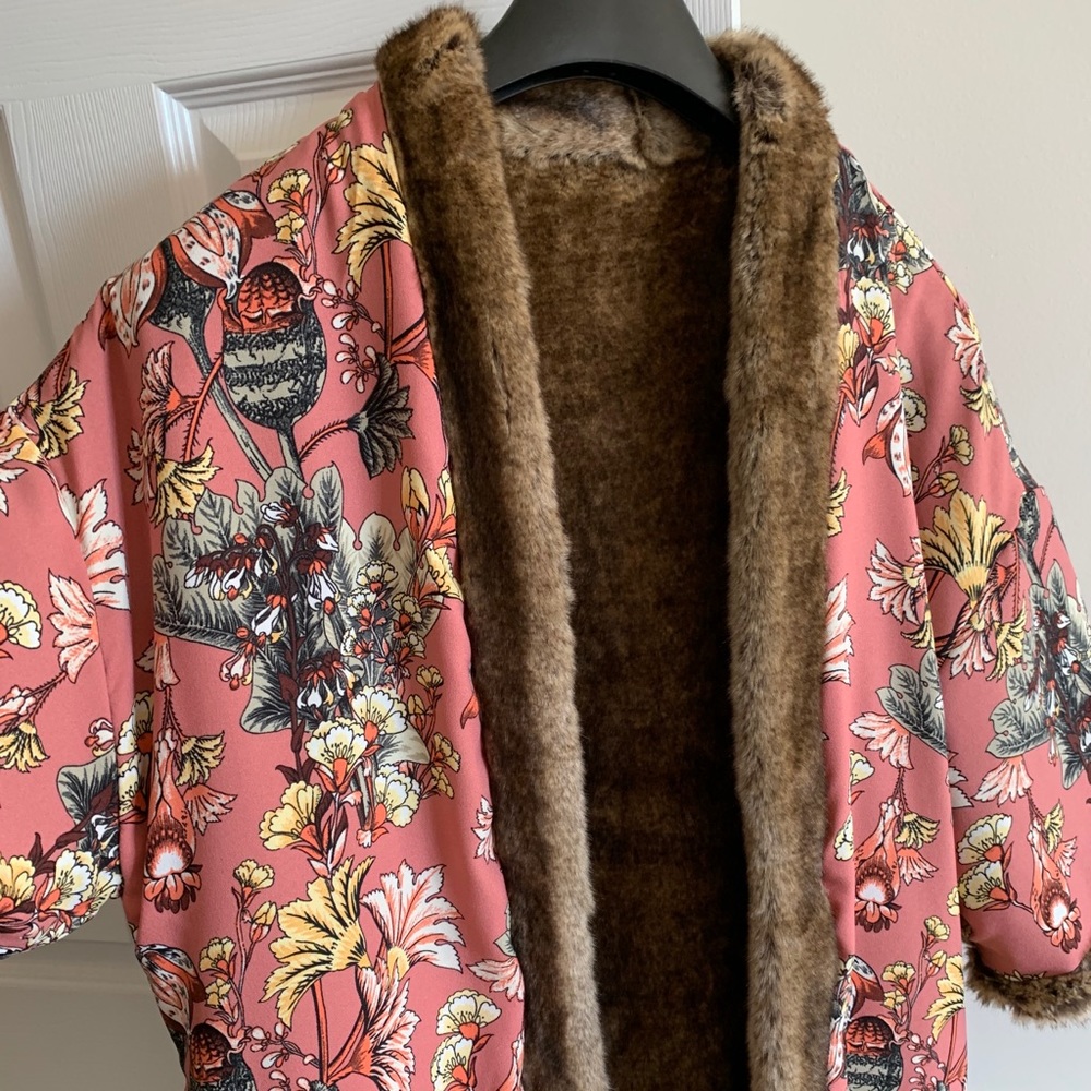 Rare ZARA  Faux fur Reversible 3/4 sleeve Coat